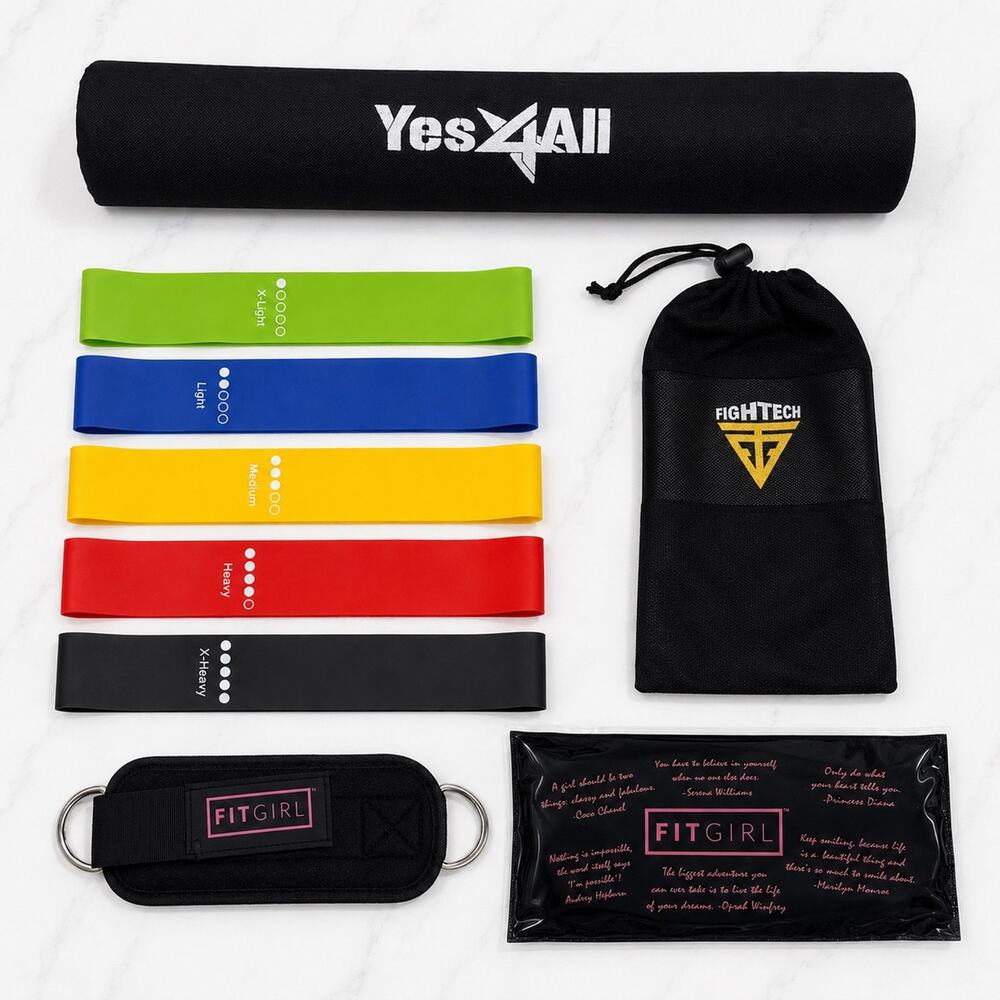 Yes4All Bar Pad + 5 Resistance Bands Set + FITGIRL Ankle Strap Bundle